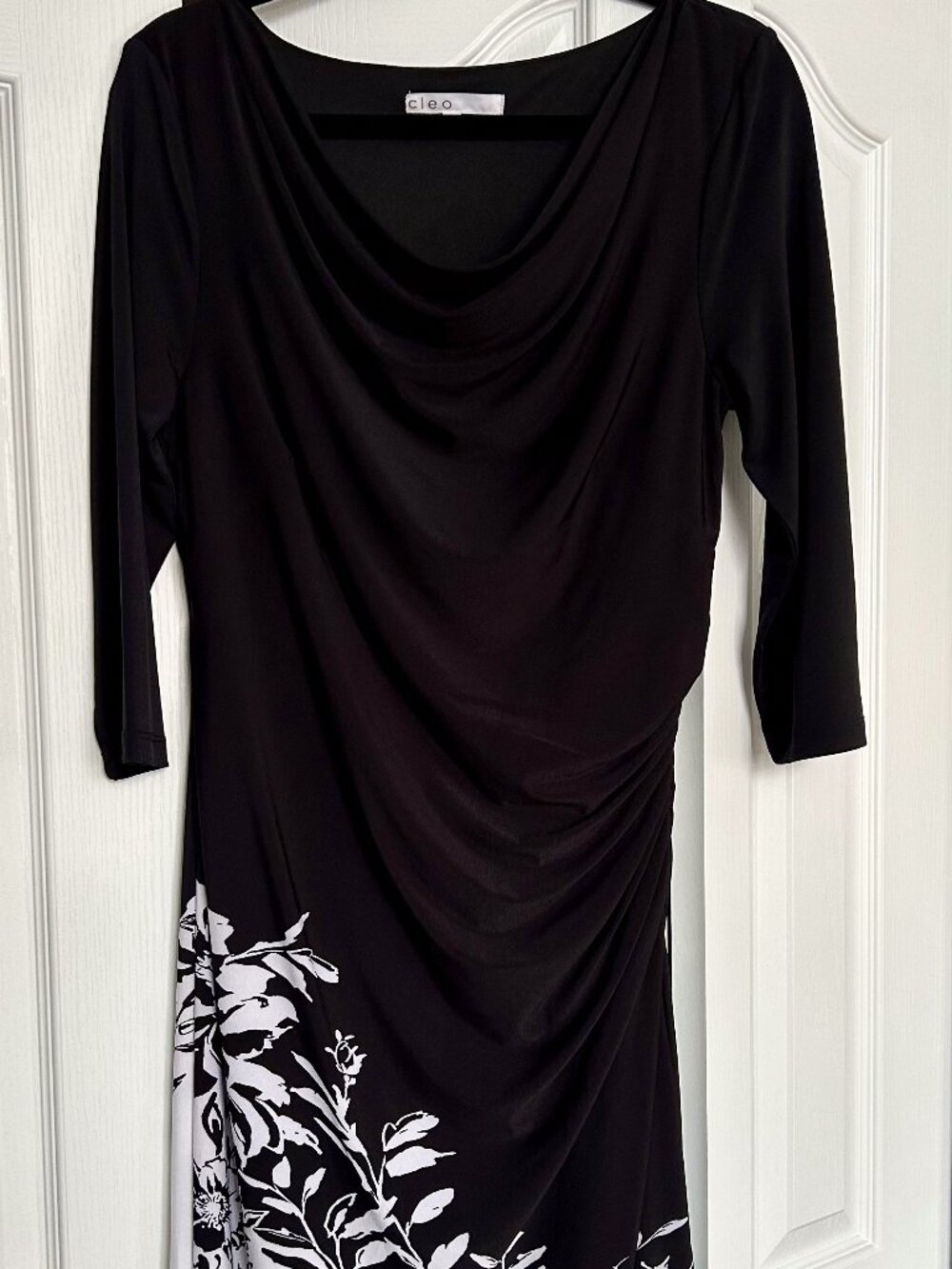Cleo Black & White 3/4 Sleeve Floral Print Dress, S12